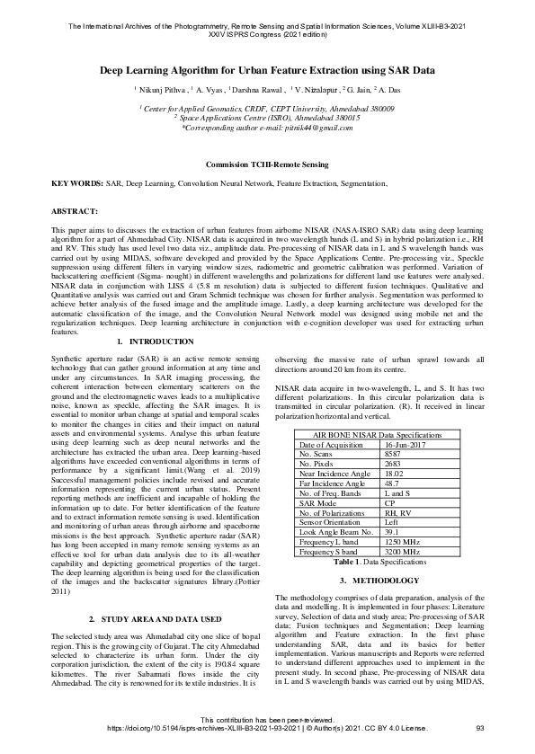 (PDF) Deep Learning Algorithm for Urban Feature Extraction Using Sar Data