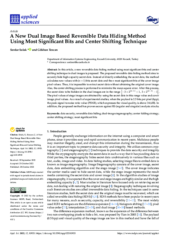 (PDF) A New Dual Image Based Reversible Data Hiding Method Using Most ...