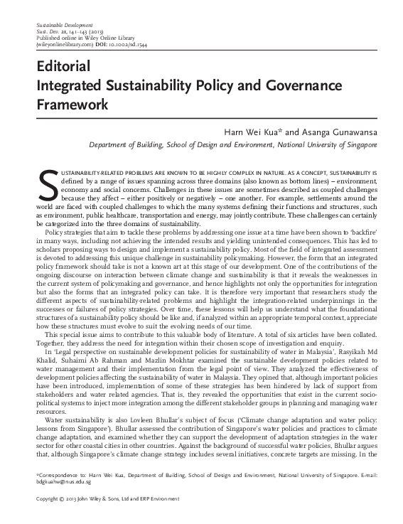 (PDF) Integrated Sustainability Policy and Governance Framework
