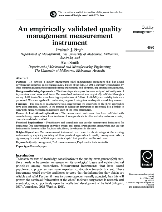 (PDF) An empirically validated quality management measurement instrument