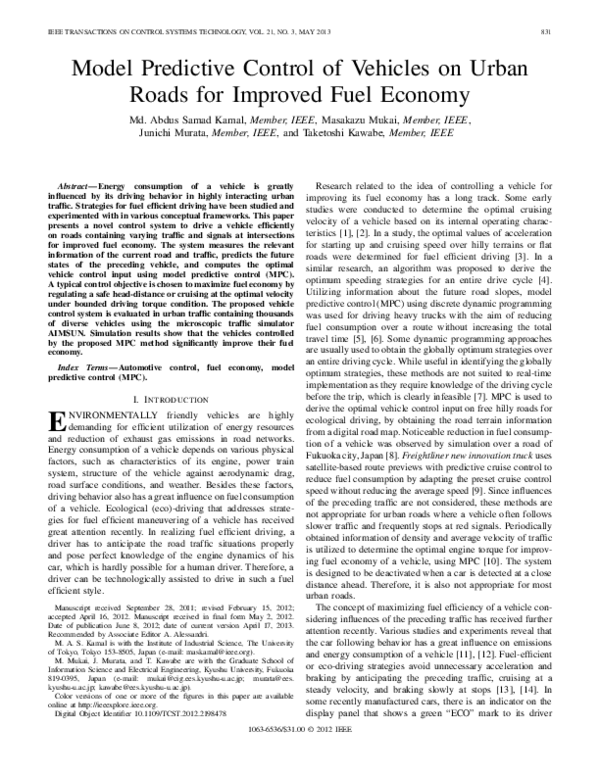 (PDF) Model Predictive Control of Vehicles on Urban Roads for Improved ...