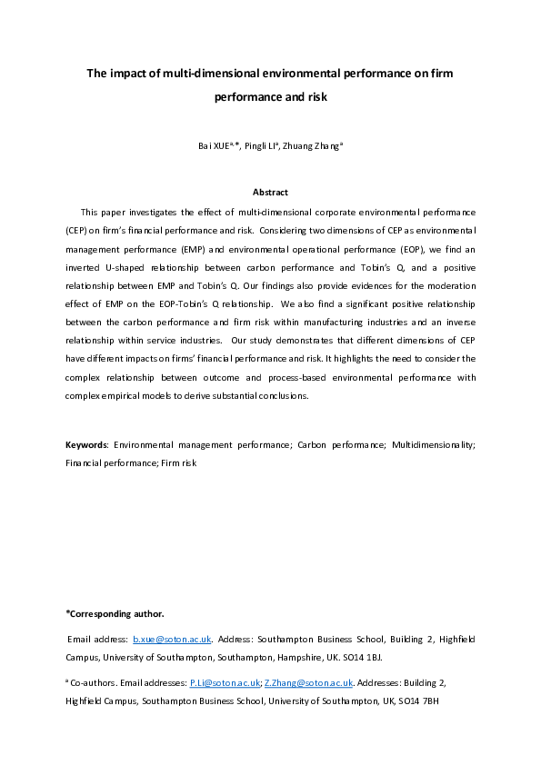 (PDF) The impact of multi-dimensional environmental performance on firm ...