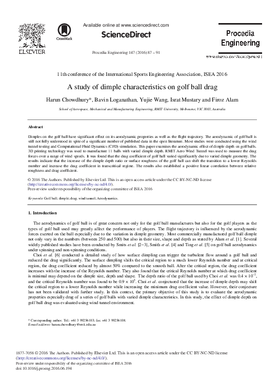 (PDF) A Study of Dimple Characteristics on Golf Ball Drag