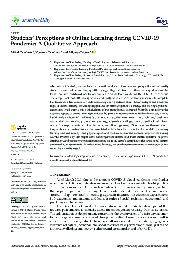 (PDF) Students’ Perceptions of Online Learning during COVID-19 Pandemic ...