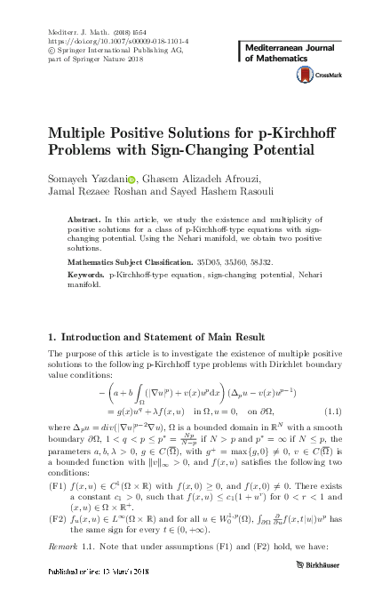 (PDF) Multiple Positive Solutions for p-Kirchhoff Problems with Sign ...