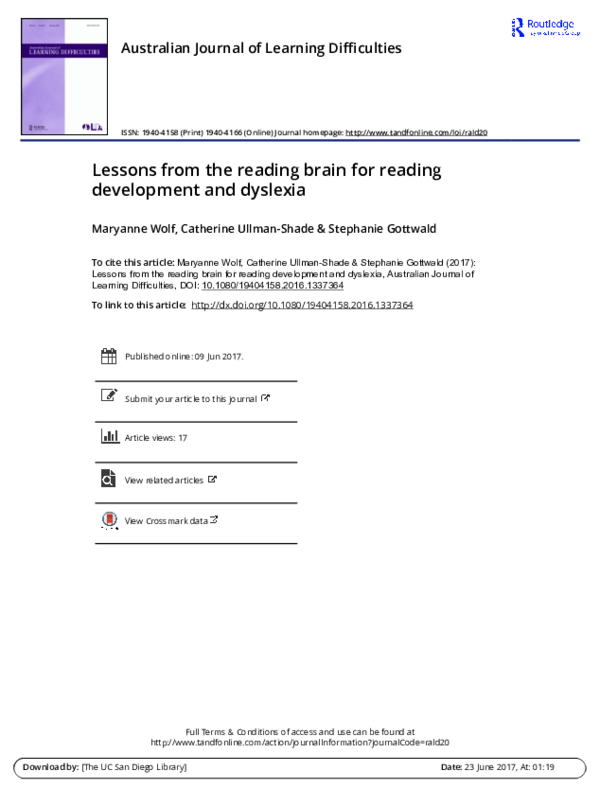(PDF) Lessons from the reading brain for reading development and dyslexia