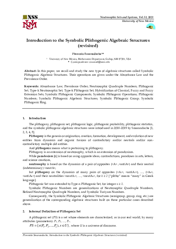 (PDF) Introduction to the Symbolic Plithogenic Algebraic Structures ...