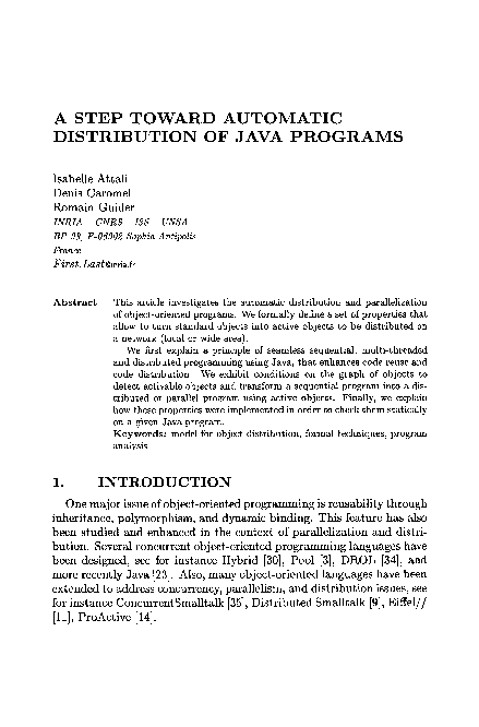 (PDF) A Step Toward Automatic Distribution of Java Programs