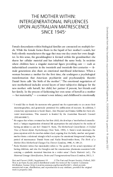 The mother within: Intergenerational influences upon Australian matrescence since 1945