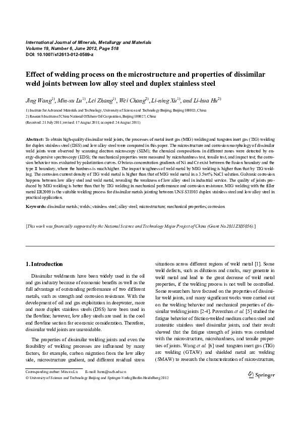 (PDF) Effect of welding process on the microstructure and properties of ...