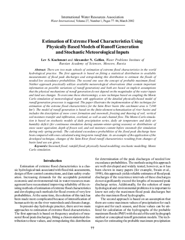 (PDF) Estimation of Extreme Flood Characteristics Using Physically ...