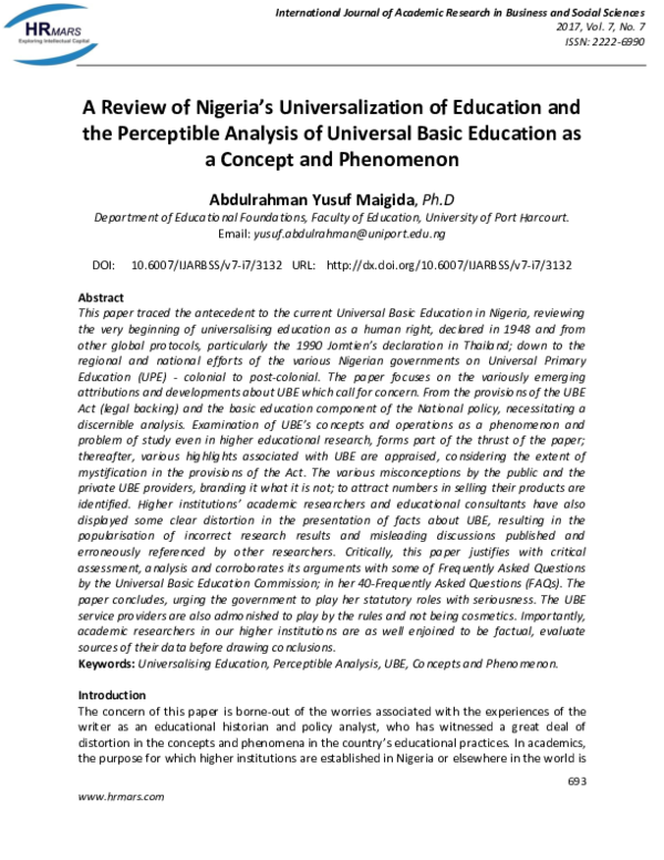 (PDF) A Review of Nigeria's Universalization of Education and the ...