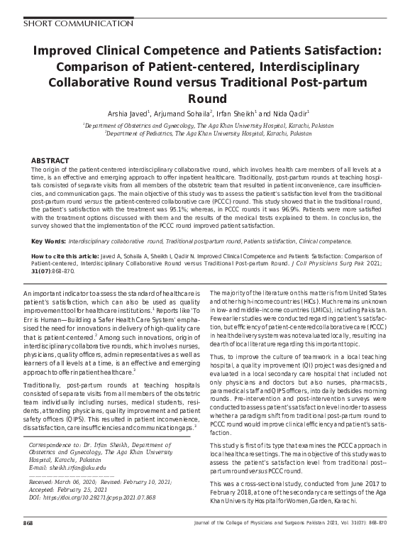 (PDF) Improved Clinical Competence and Patients Satisfaction ...