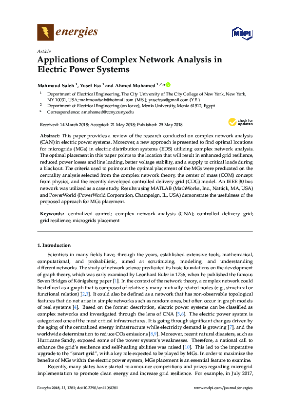 (PDF) Applications of Complex Network Analysis in Electric Power ...