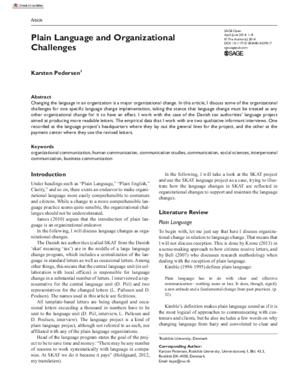 (PDF) Plain Language and Organizational Challenges