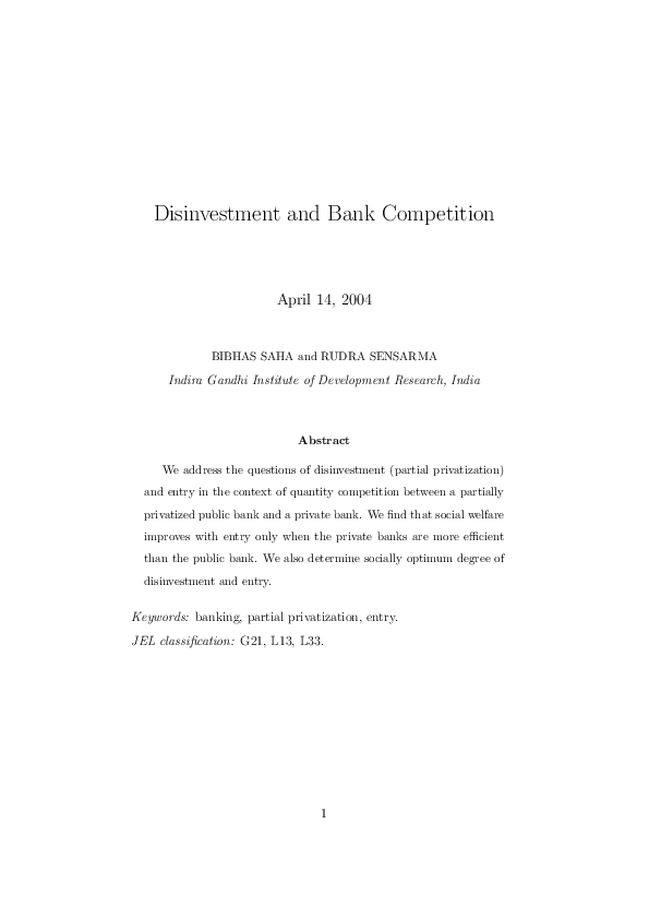 (PDF) Divestment and Bank Competition