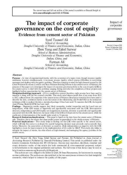 (PDF) The impact of corporate governance on the cost of equity