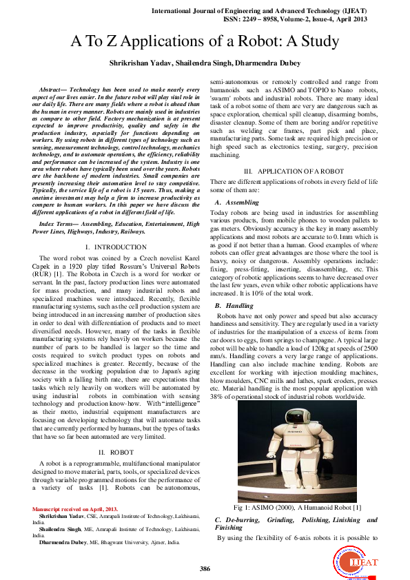 (PDF) A To Z Applications of a Robot: A Study