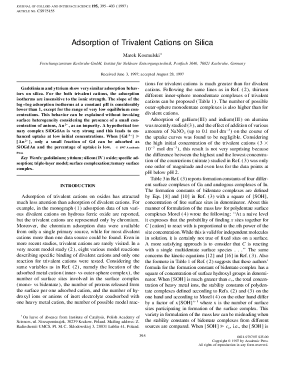 (PDF) Adsorption of Trivalent Cations on Silica