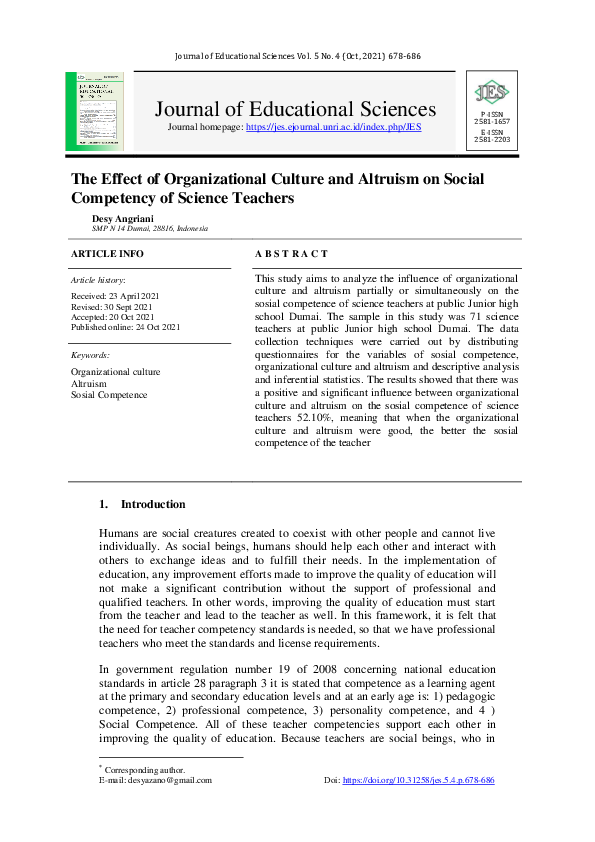 (PDF) The Effect of Organizational Culture and Altruism on Social ...