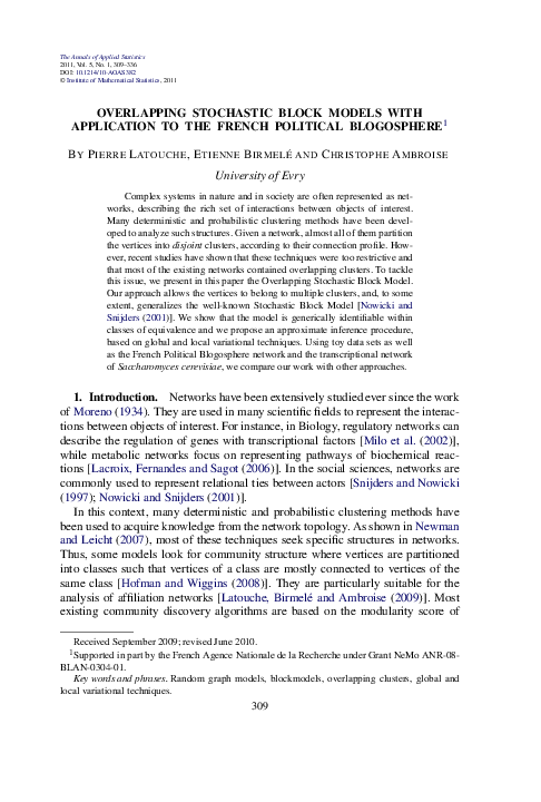 (PDF) Overlapping stochastic block models with application to the ...