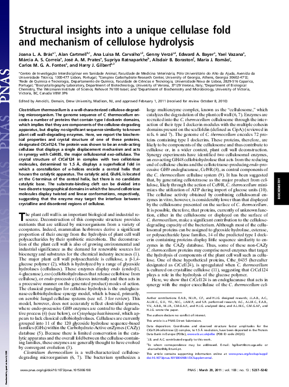 (PDF) Structural insights into a unique cellulase fold and mechanism of ...