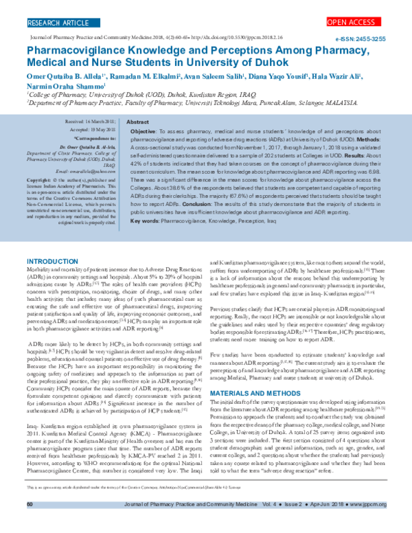 (PDF) Pharmacovigilance Knowledge and Perceptions Among Pharmacy ...