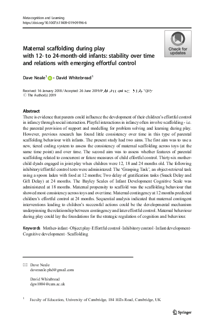 (PDF) Maternal scaffolding during play with 12- to 24-month-old infants ...