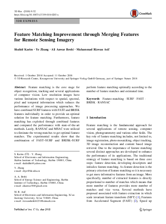 (PDF) Feature Matching Improvement through Merging Features for Remote ...