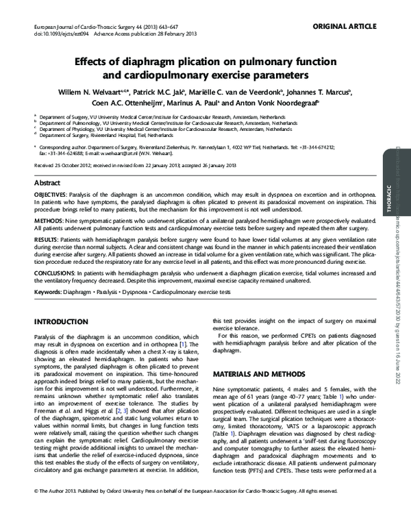 (PDF) Effects of diaphragm plication on pulmonary function and ...