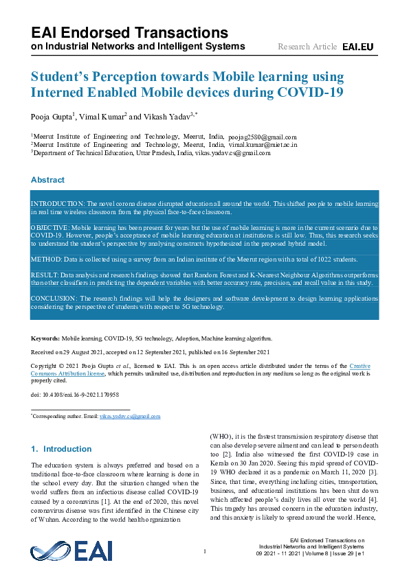 (PDF) Student’s Perception towards Mobile learning using Interned ...