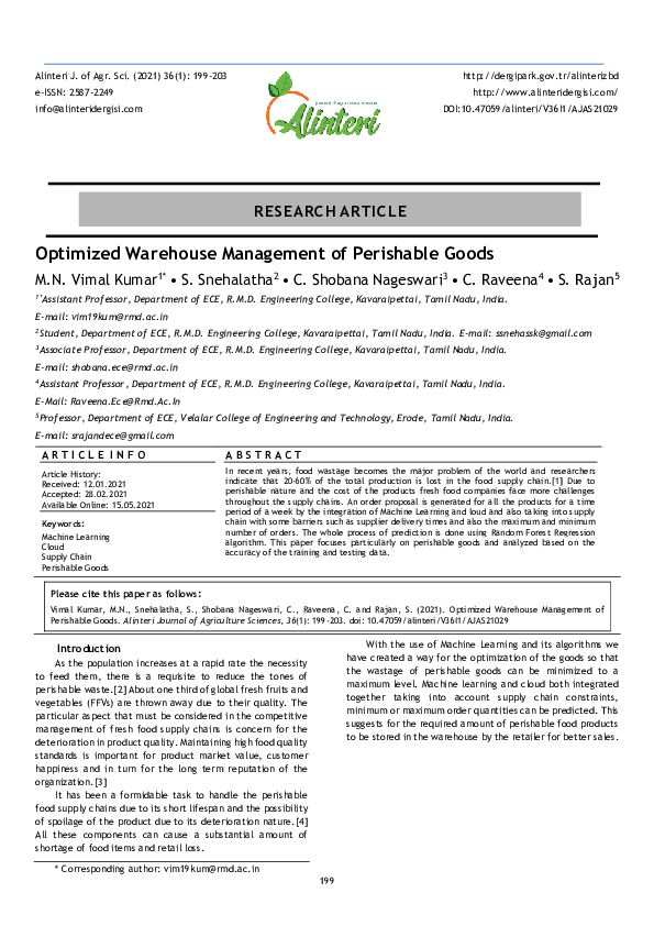 (PDF) Optimized Warehouse Management of Perishable Goods