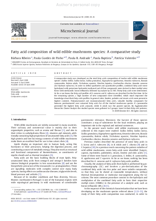 (PDF) Fatty acid composition of wild edible mushrooms species: A ...