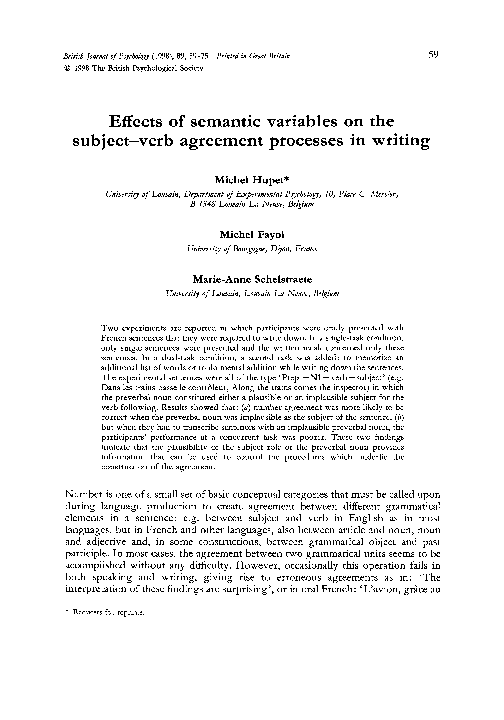 (PDF) Effects of semantic variables on the subject-verb agreement ...