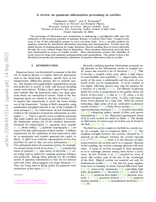 (PDF) A review on quantum information processing in cavities