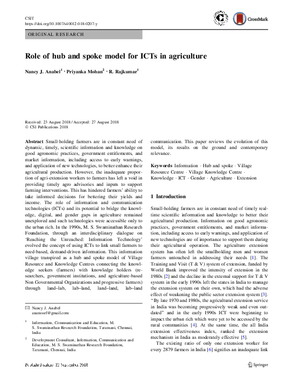 (PDF) Role of hub and spoke model for ICTs in agriculture
