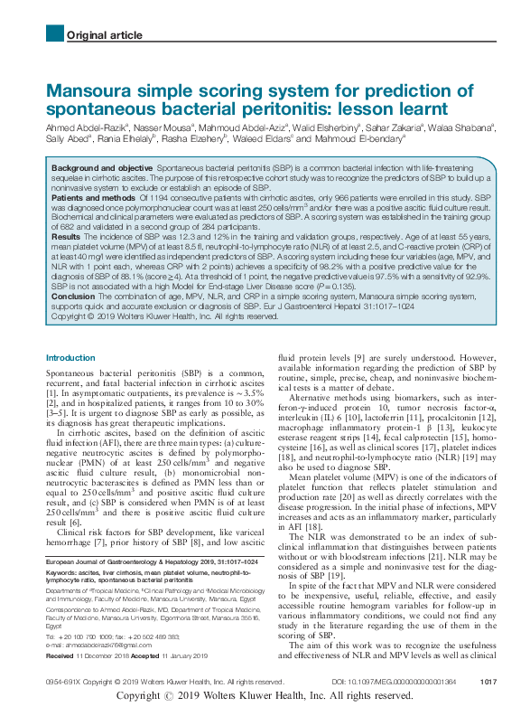 (PDF) Mansoura simple scoring system for prediction of spontaneous ...
