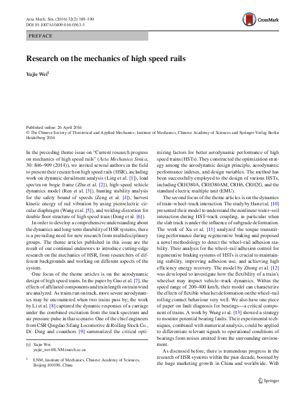 (PDF) Research on the mechanics of high speed rails