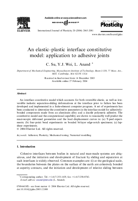 (PDF) An elastic–plastic interface constitutive model: application to ...
