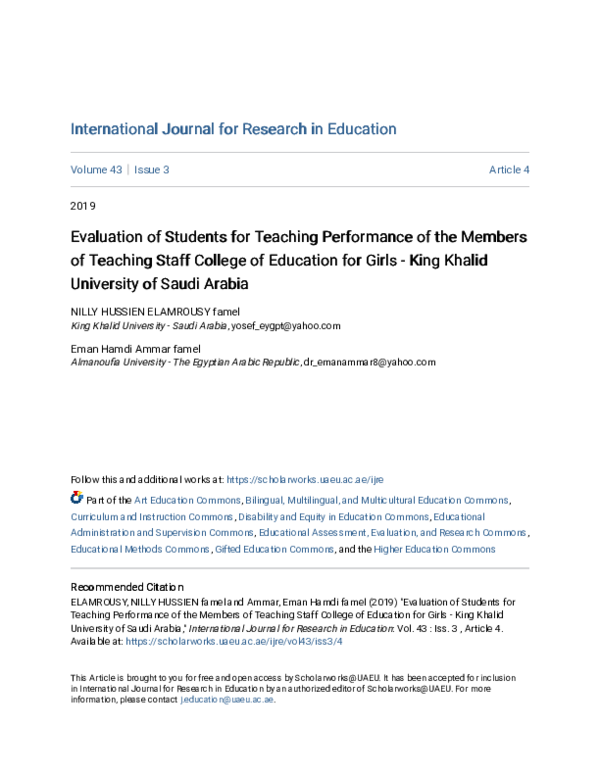 (PDF) Evaluation of Students for Teaching Performance of the Members of ...