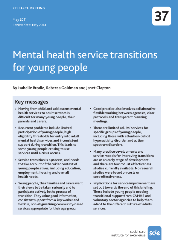 (PDF) Mental health service transitions for young people