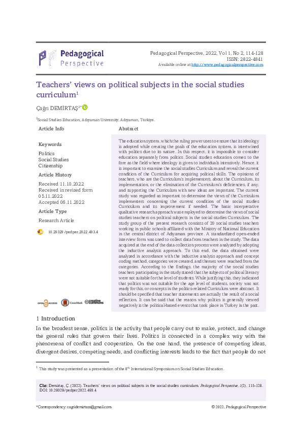 (PDF) Teachers' Views on Policy Issues in the Social Studies Curriculum
