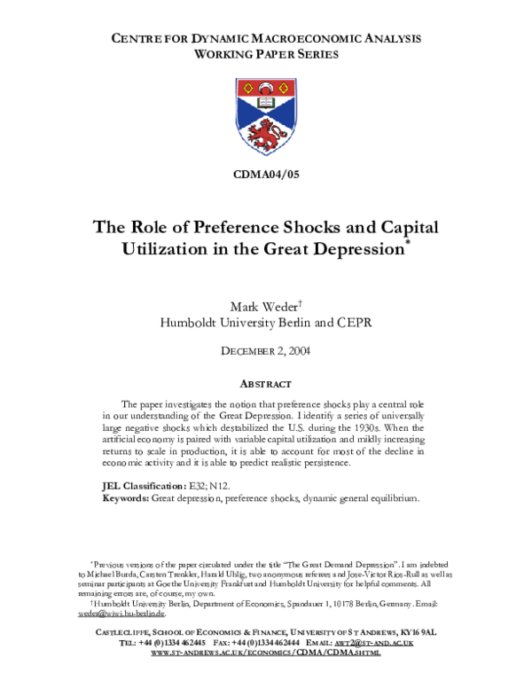 (PDF) The Role of Preference Shocks and Capital Utilization in the ...