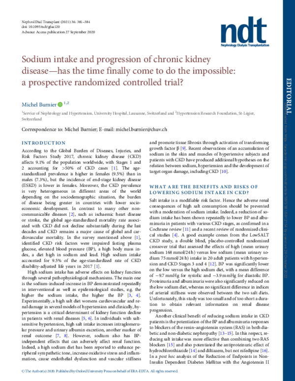 (PDF) Sodium intake and progression of chronic kidney disease—has the ...