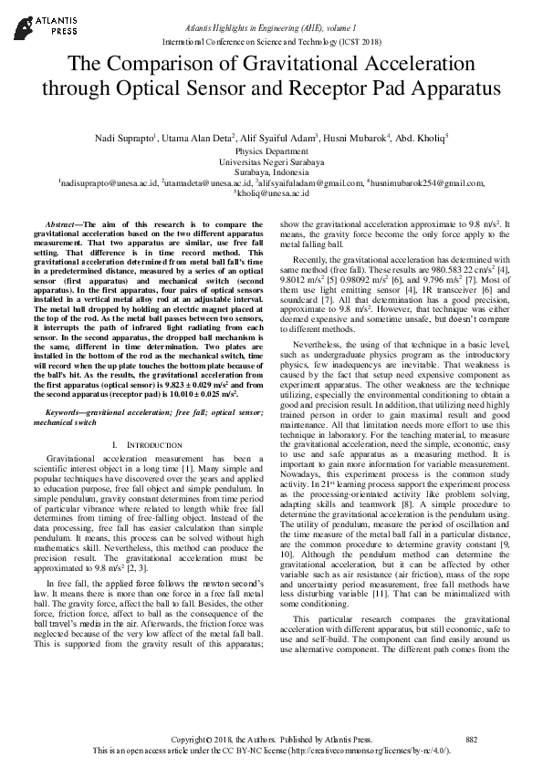(PDF) The Comparison of Gravitational Acceleration through Optical ...