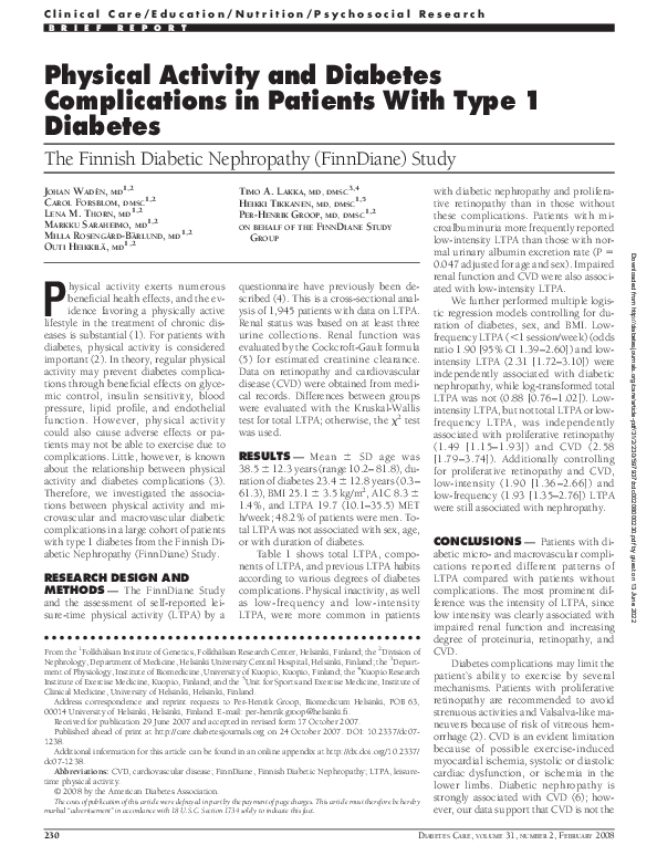 (PDF) Physical Activity and Diabetes Complications in Patients With ...