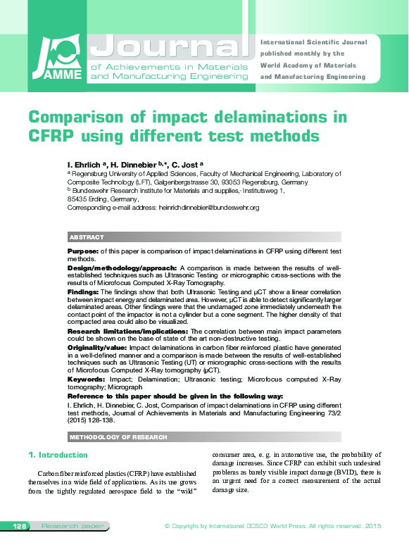 (PDF) Comparison of impact delaminations in CFRP using different test ...