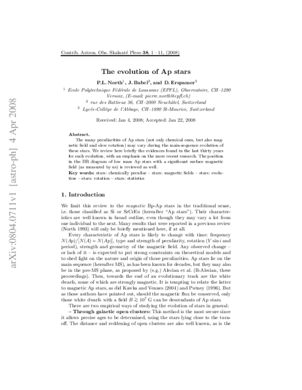 (PDF) The evolution of Ap stars