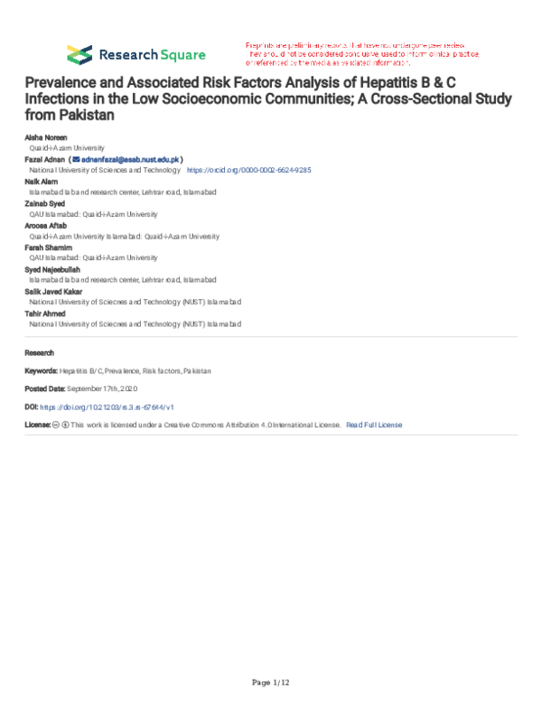 (PDF) Prevalence and Associated Risk Factors Analysis of Hepatitis B ...