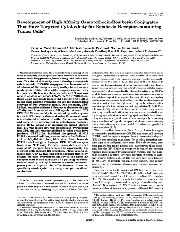 (PDF) Development of High Affinity Camptothecin-Bombesin Conjugates ...